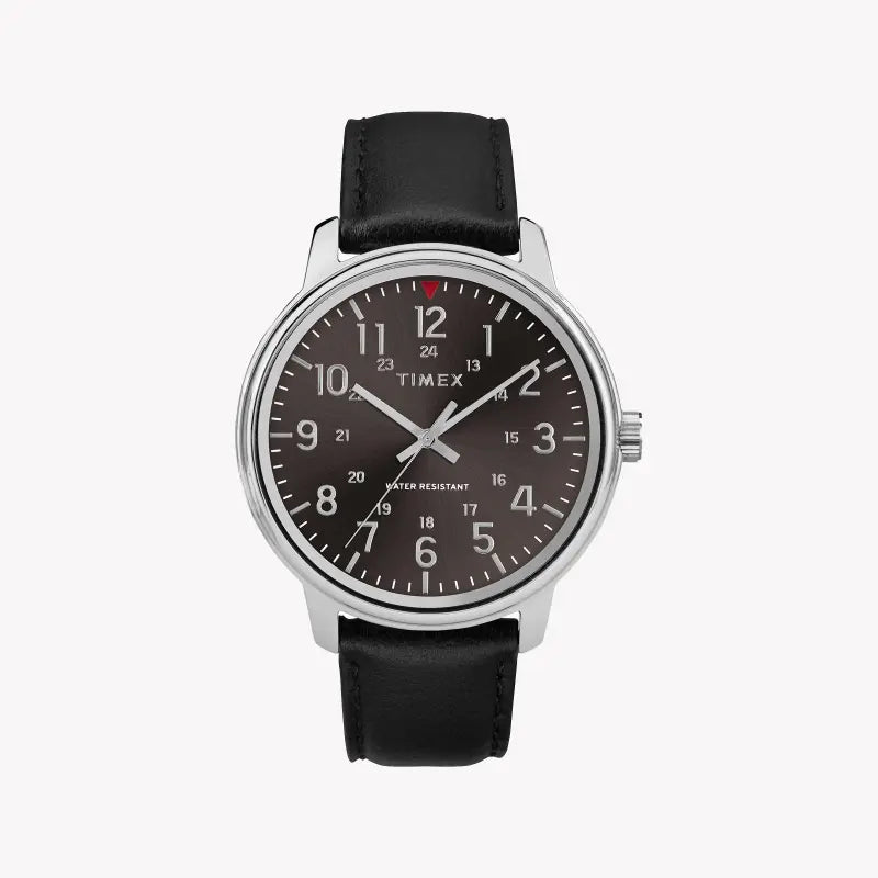 Timex Men's Black Leather Watch, Brass Case | TW2R85500-0