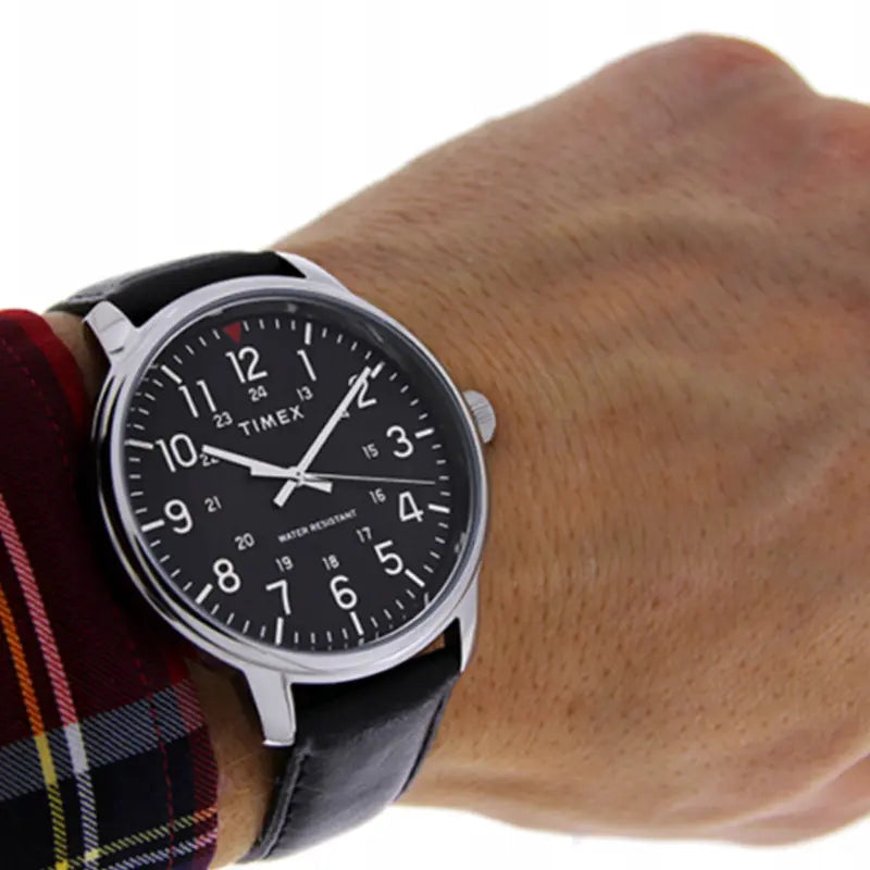 Timex Men's Black Leather Watch, Brass Case | TW2R85500-1