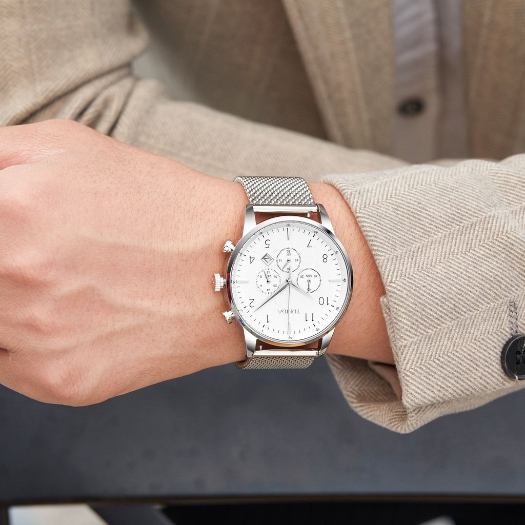 TRNDA Men's Stainless Steel Watch, Silver Mesh Band | TRN-001-1