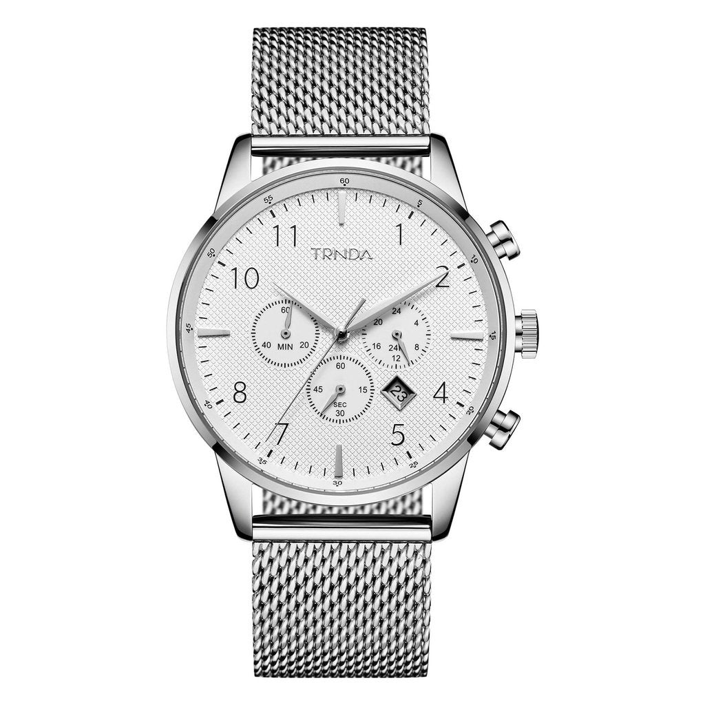 TRNDA Men's Stainless Steel Watch, Silver Mesh Band | TRN-001-0