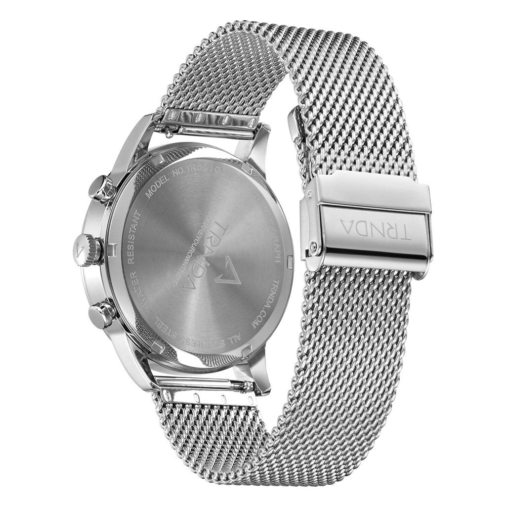 TRNDA Men's Stainless Steel Watch, Silver Mesh Band | TRN-001-3