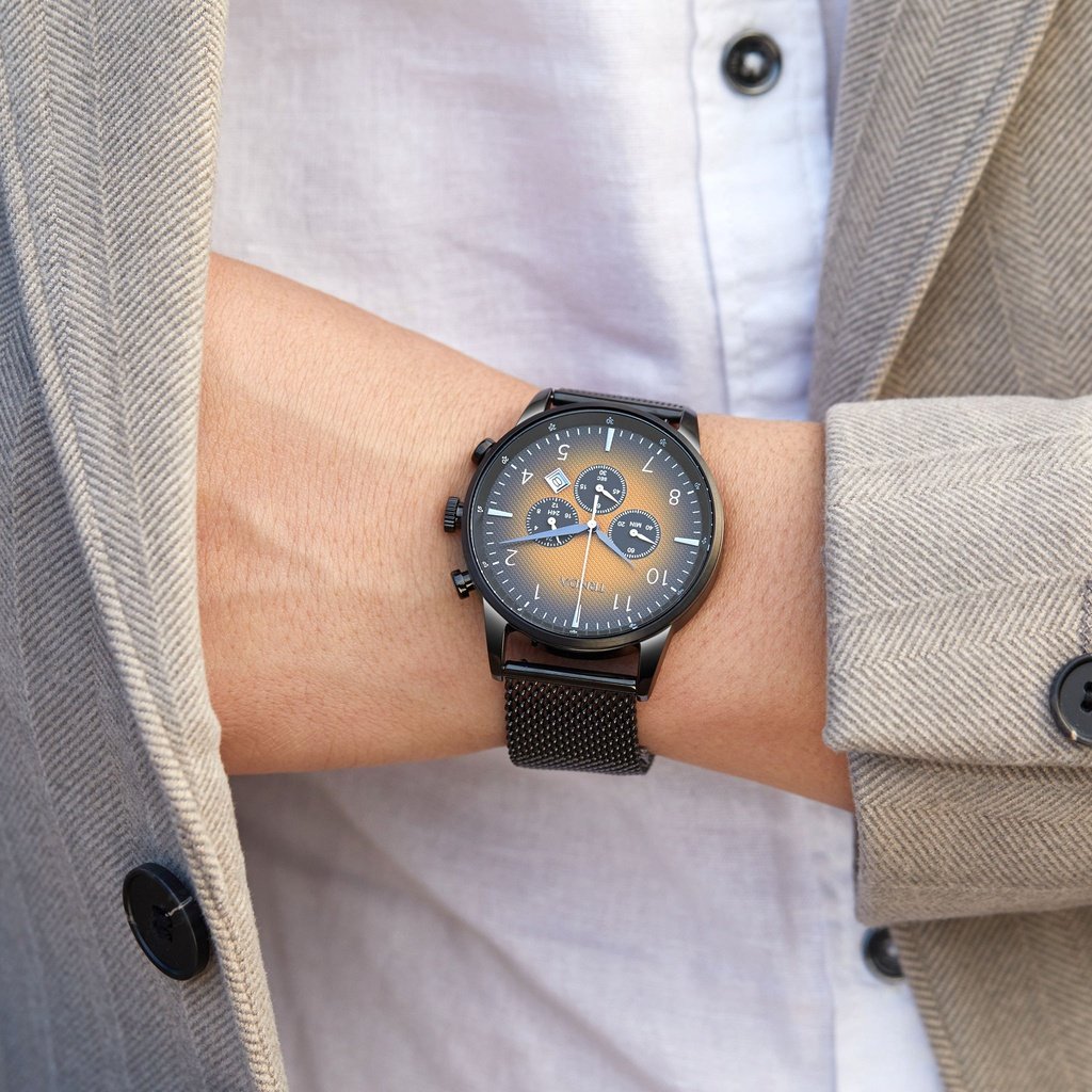 TRNDA Men's Black Stainless Steel Watch, Cedar Brown Dial | TRN-43-BK-1