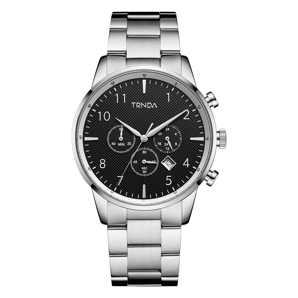 TRNDA Men's Stainless Steel Watch, Charcoal Black Dial | TRNDA43MM-0