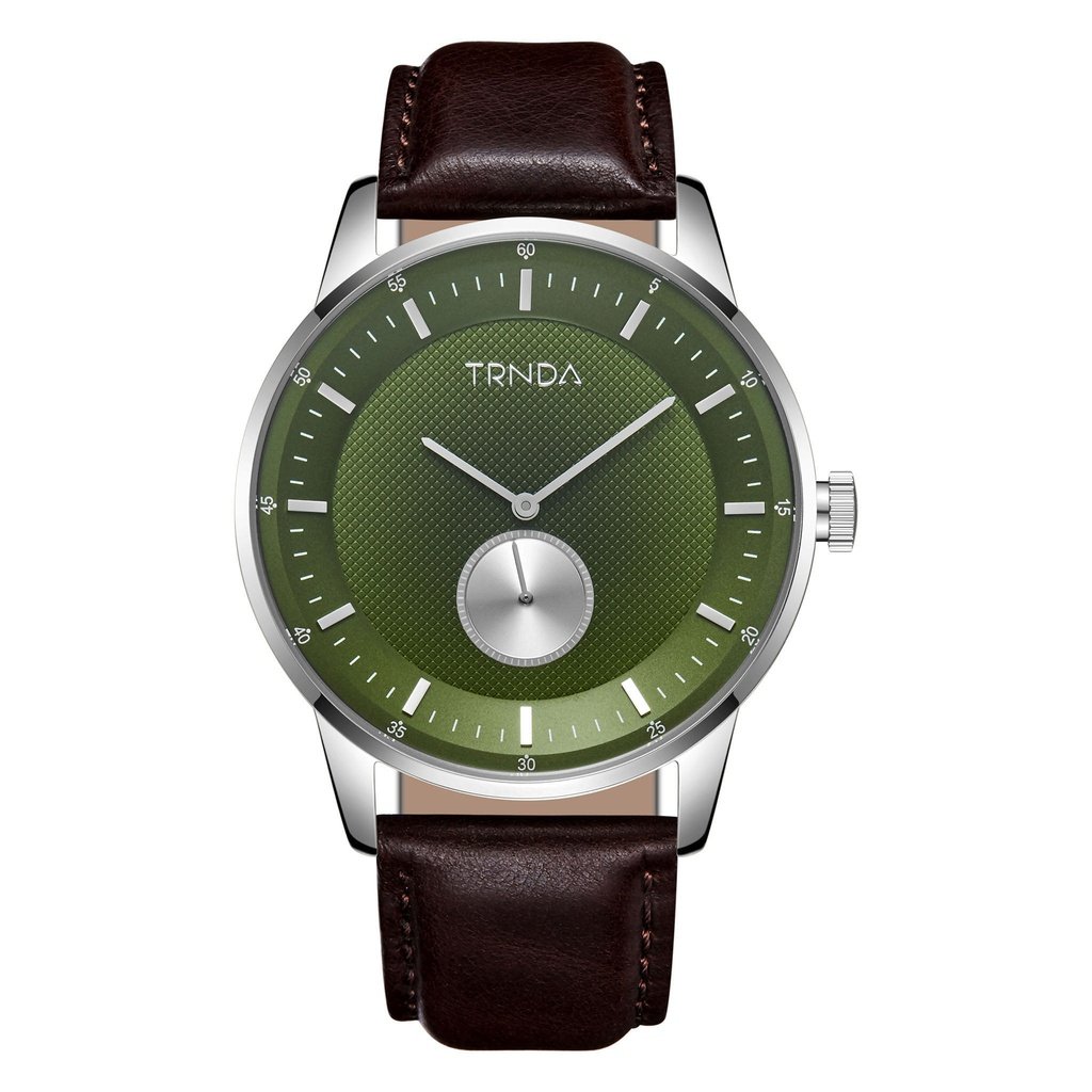 TRNDA Men's Stainless Steel Watch, Green Dial, Brown Band | TRN-43SGB-0