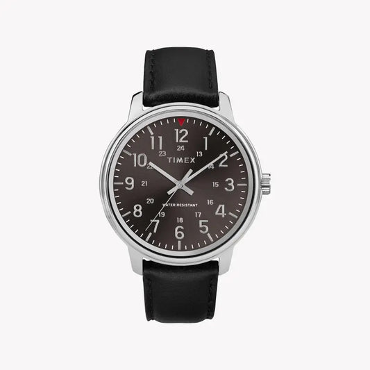 Timex Men's Black Leather Watch, Brass Case | TW2R85500-0